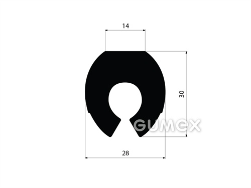 Geformtes Gummiprofil, 30x28mm, 60°ShA, EPDM, -40°C/+100°C, schwarz, 